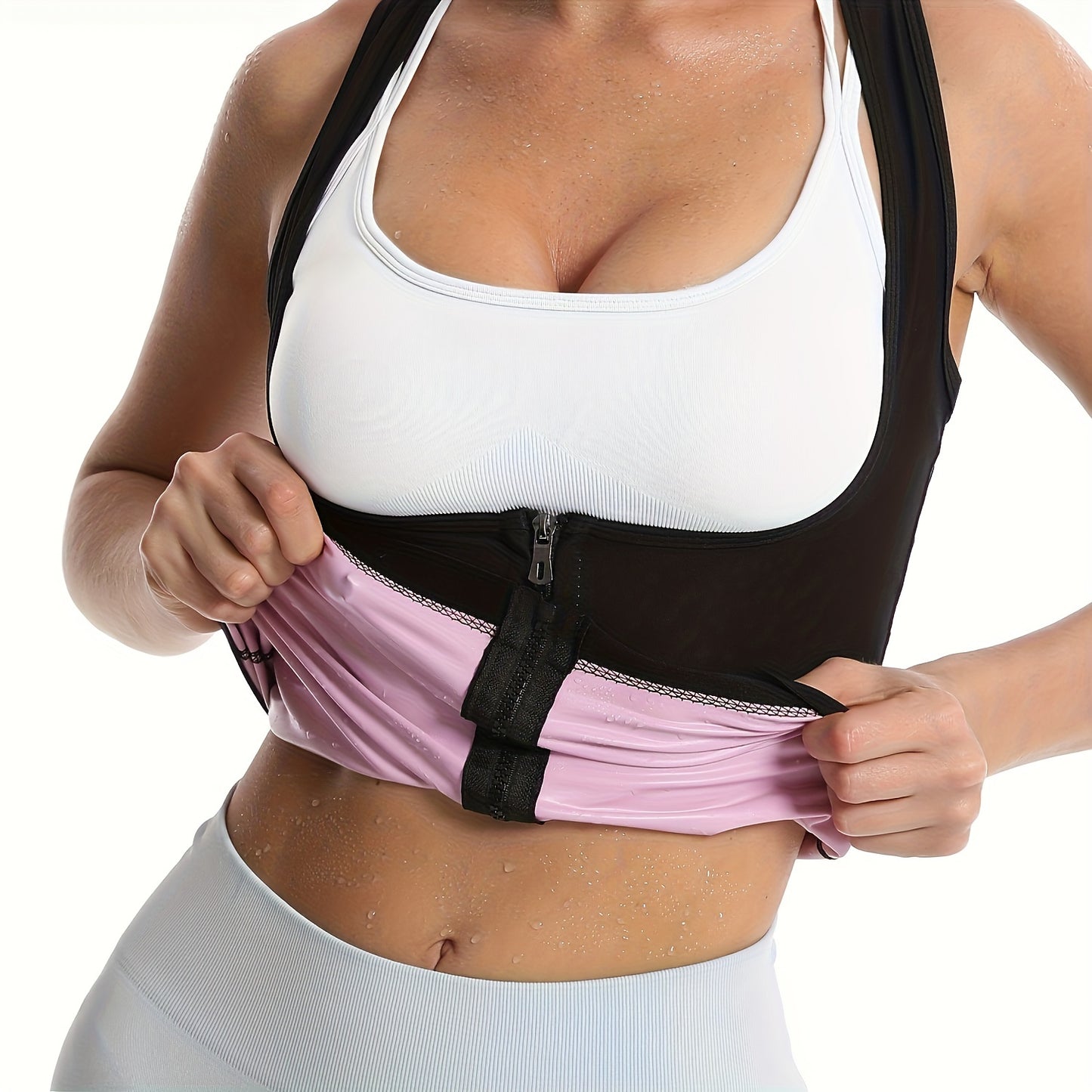 Zipper sauna vest: enhances sweat wicking during exercise, suitable for shaping Women's waist and abdomen