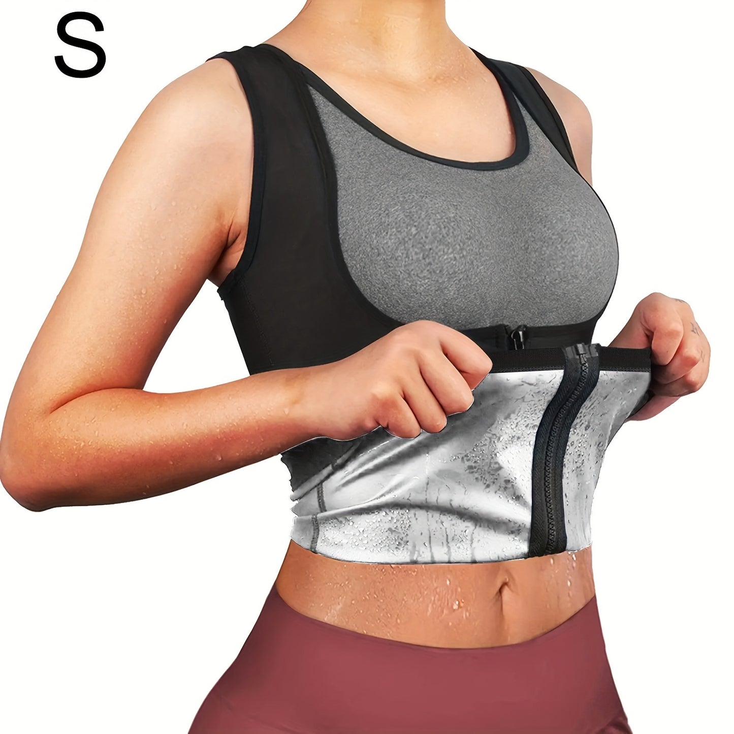 Zipper sauna vest: enhances sweat wicking during exercise, suitable for shaping Women's waist and abdomen