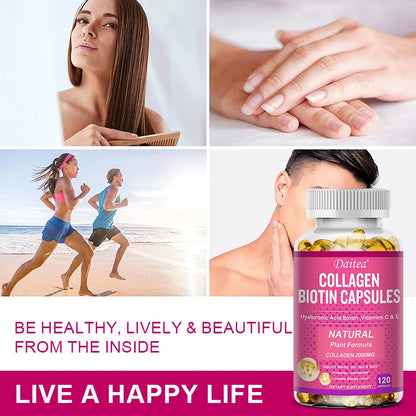 Collagen Biotin Supplement - Hyaluronic Acid Biotin Vitamin C E - Hair Skin Nails Joint Support Vegan Capsules