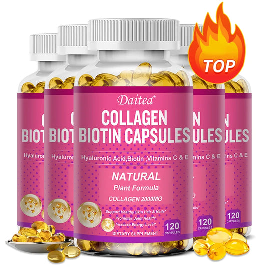 Collagen Biotin Supplement - Hyaluronic Acid Biotin Vitamin C E - Hair Skin Nails Joint Support Vegan Capsules