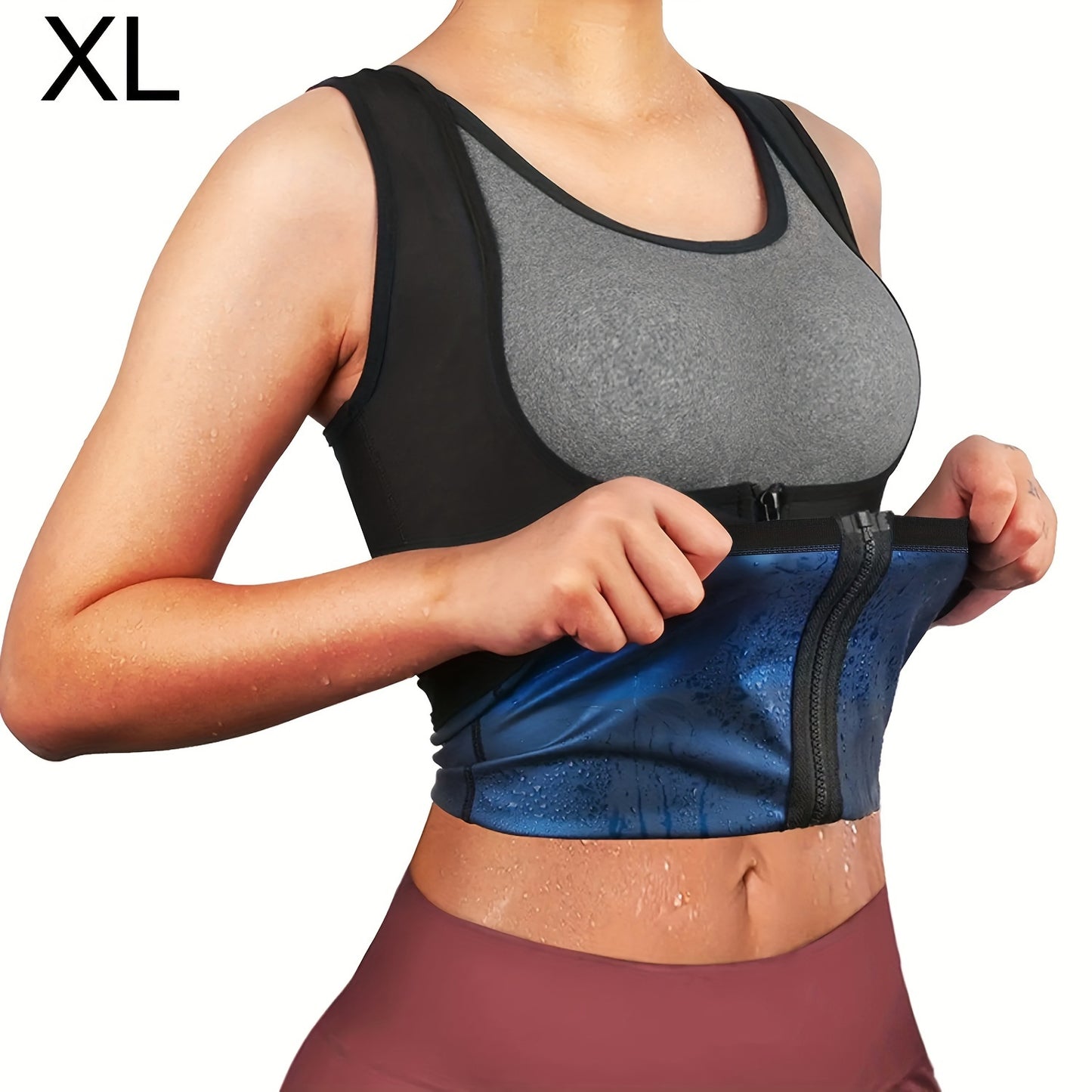 Zipper sauna vest: enhances sweat wicking during exercise, suitable for shaping Women's waist and abdomen