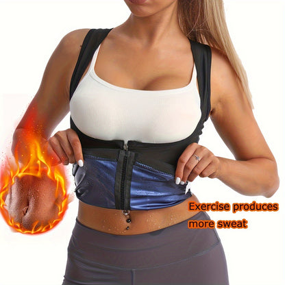 Zipper sauna vest: enhances sweat wicking during exercise, suitable for shaping Women's waist and abdomen